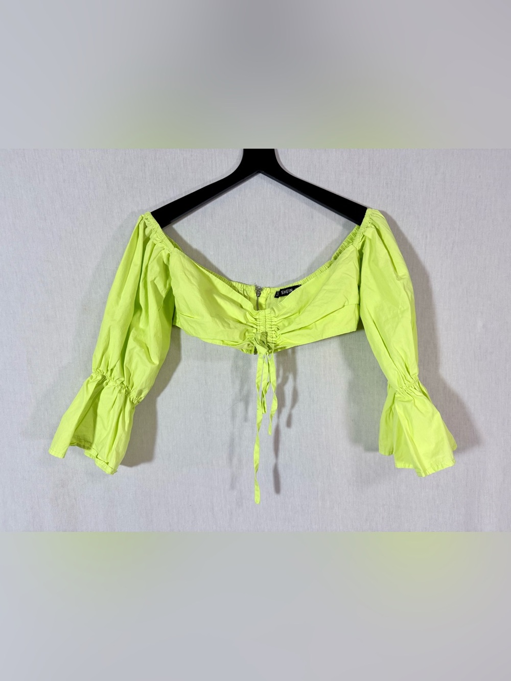 SHEIN S Neon Lime Off-Shoulder Cropped Blouse with Drawstring